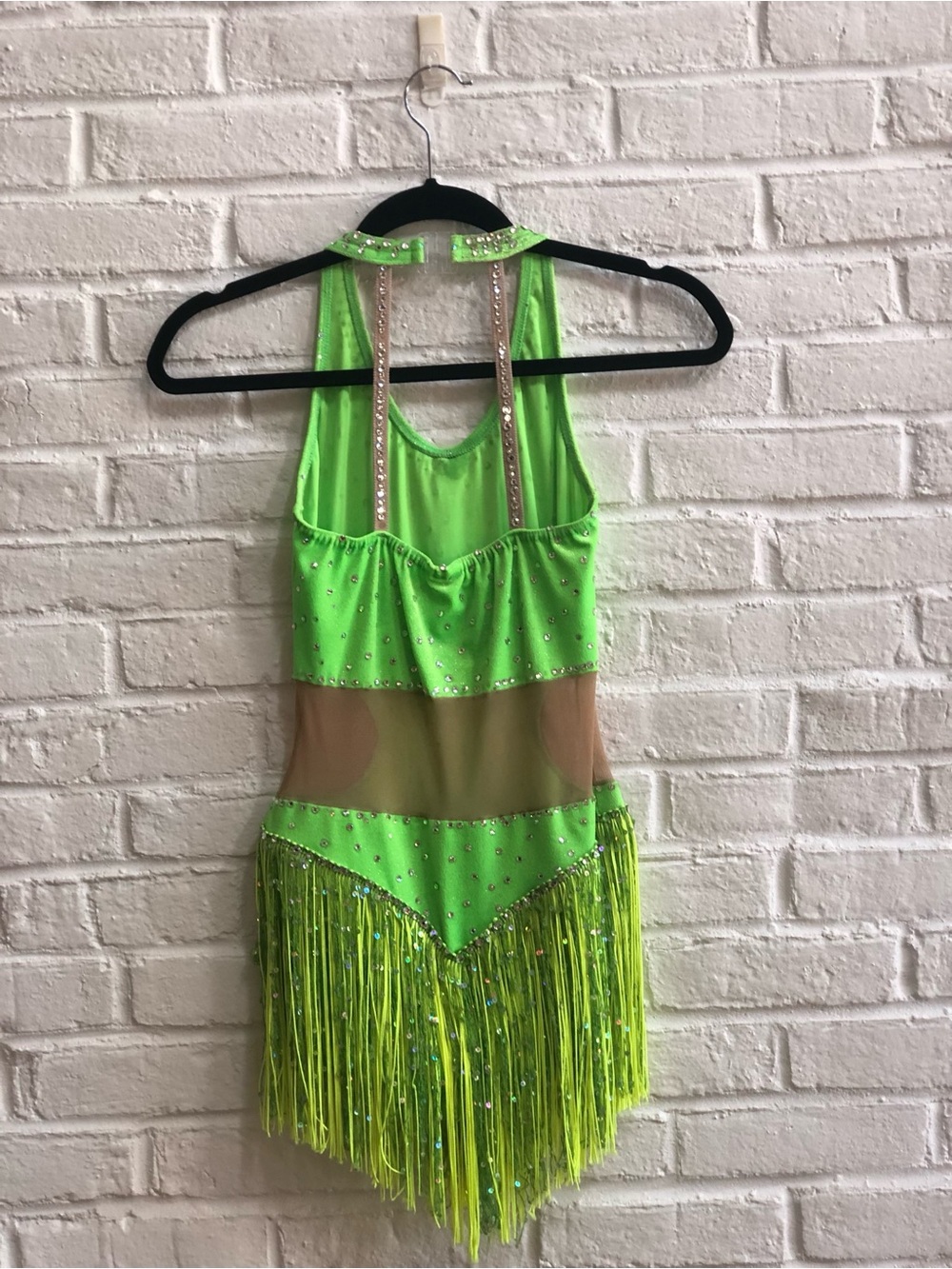 Lime Green Halter top leotard Dance Costume with Rhinestones and arm bands - Picture 10 of 15
